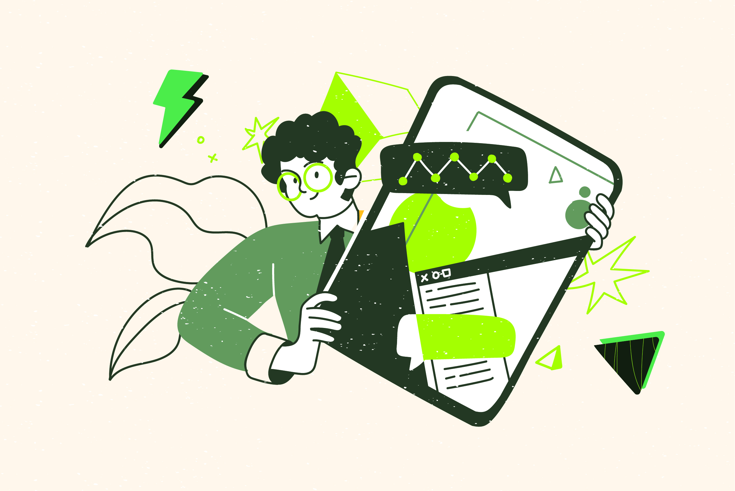 A content marketer with their device