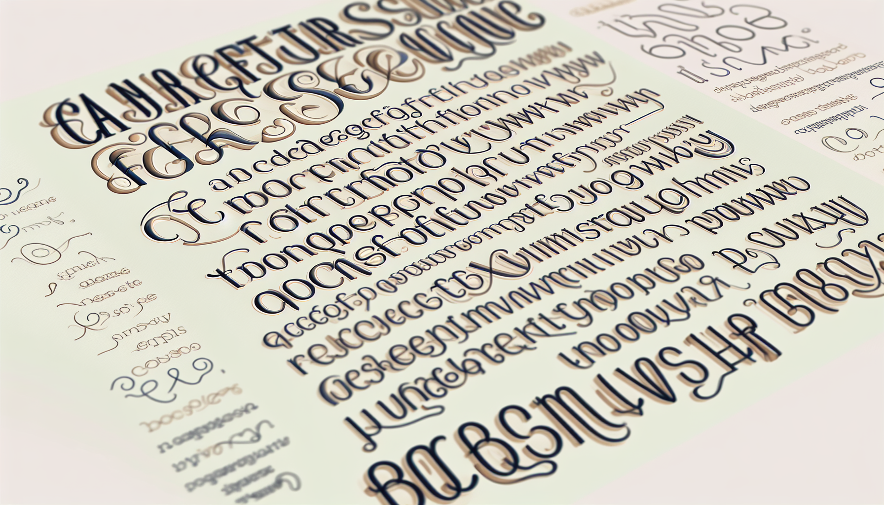Close-up of different typefaces and font characteristics