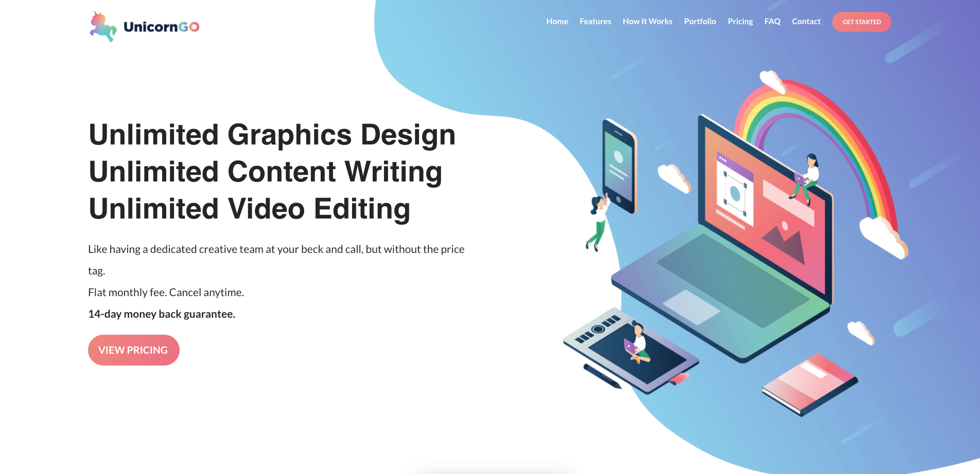 An image showcasing the design services for marketing teams offered by UnicornGO, the ultimate destination for unlimited creative content service.