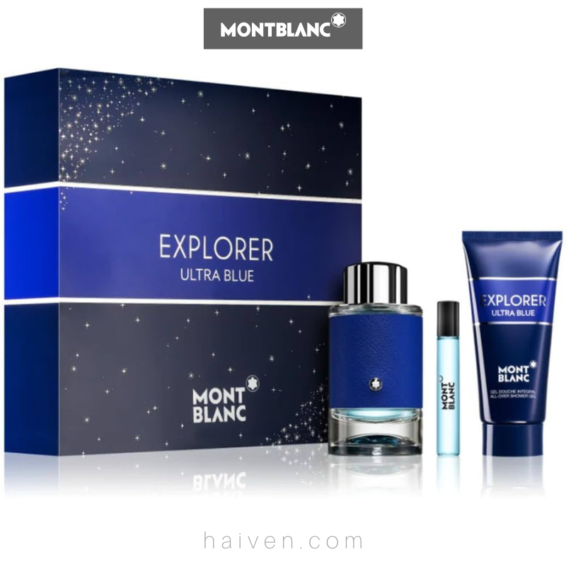 MONT BLANC Explorer Ultra Blue EDP 100ML + 7.5ML Mini + 100ML Shower Gel GIFT SET