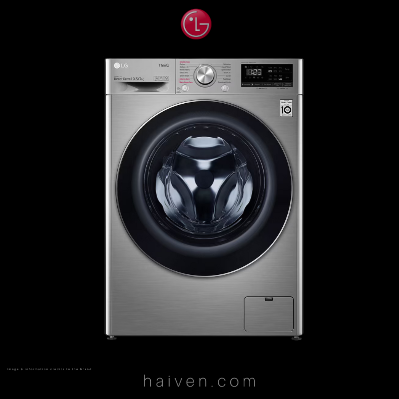 LG Front Load Washing Machine with Dryer – F4V5RGP2T – 10kg Wash / 7kg Dry – Silver