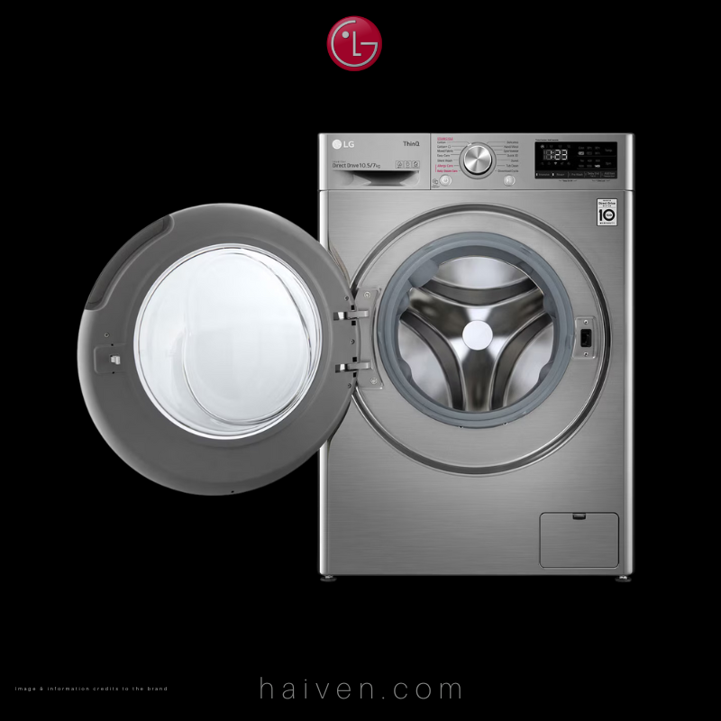 LG Front Load Washing Machine with Dryer – F4V5RGP2T – 10kg Wash / 7kg Dry – Silver