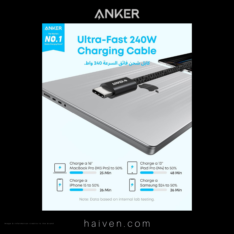 Anker Cable A8060H11 240W 3ft Dirt-Resistant Black