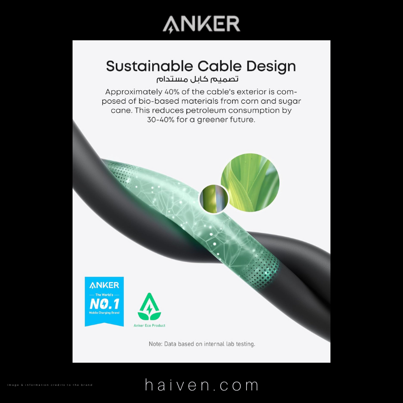 Anker Cable A80N1H11 USB-C to USB-C 3ft 240W 20Gbps Bio-Based Black