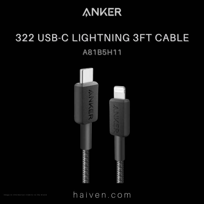 Anker 322 Cable A81B5H11 USB-C to Lightning 3ft Braided Black