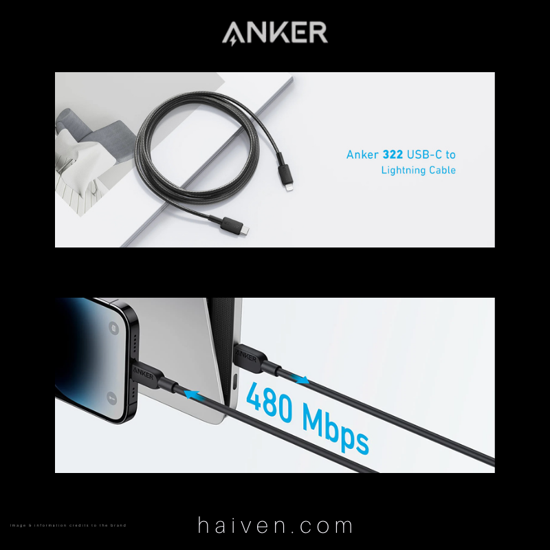 Anker 322 Cable A81B5H11 USB-C to Lightning 3ft Braided Black