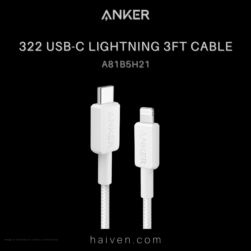 Anker 322 Cable A81B5H21 USB-C to Lightning 3ft Braided White