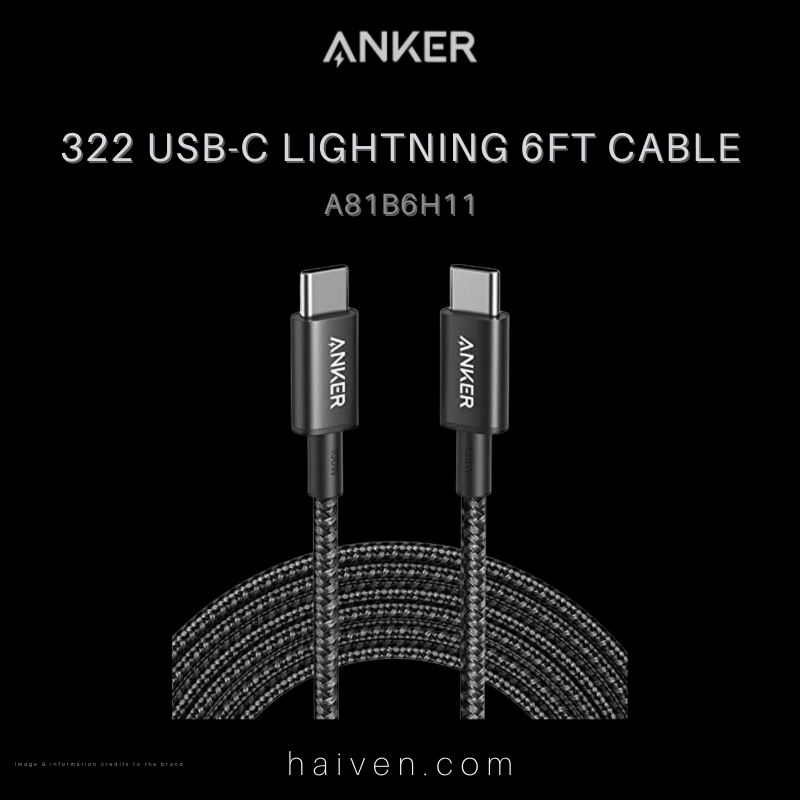 Anker 322 Cable A81B6H11 USB-C to Lightning 6ft Braided Black
