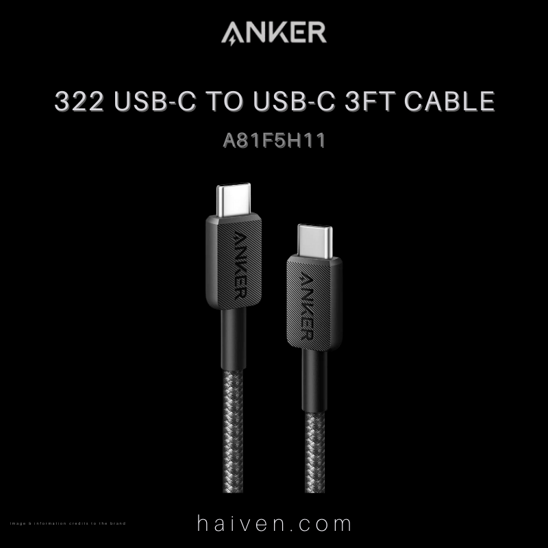 Anker 322 Cable A81F5H11 USB-C to USB-C 3ft Braided Black