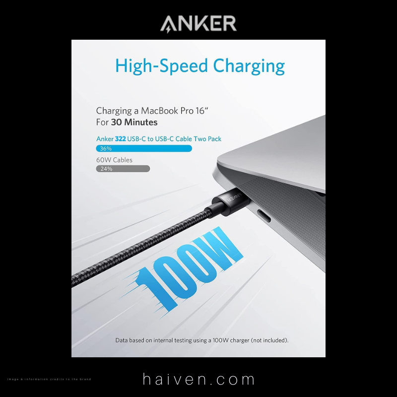 Anker 322 Cable A81F5H11 USB-C to USB-C 3ft Braided Black