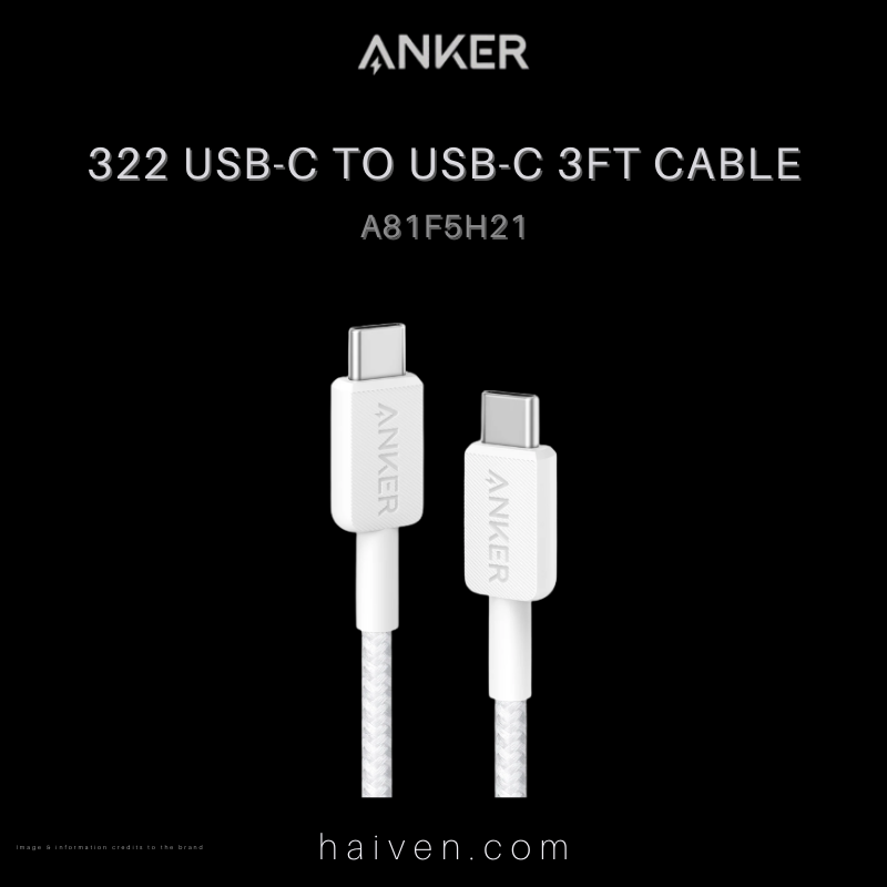 Anker 322 Cable A81F5H21 USB-C to USB-C 3ft Braided White