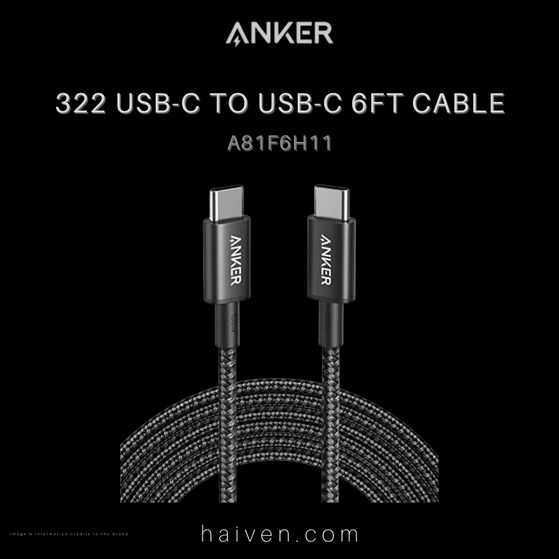 Anker 322 Cable A81F6H11 USB-C to USB-C 6ft Braided Black