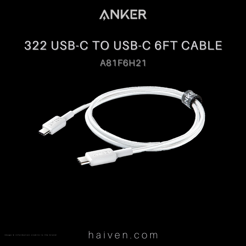 Anker 322 Cable A81F6H21 USB-C to USB-C 6ft Braided White