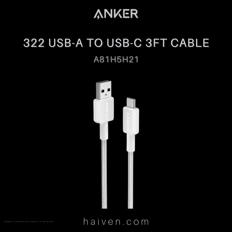 Anker 322 Cable A81H5H21 USB-A to USB-C 3ft Braided White