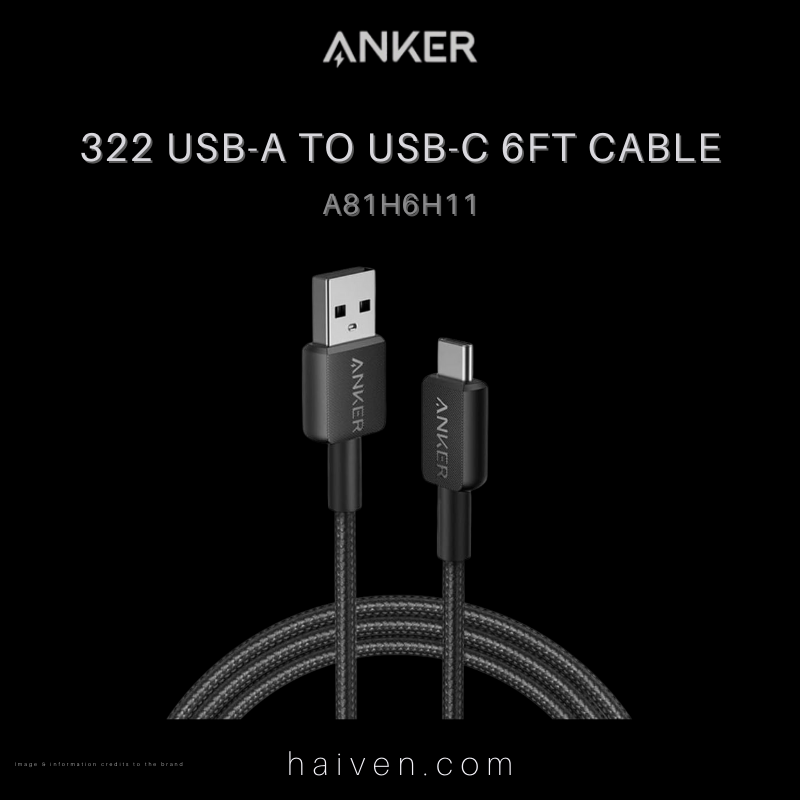 Anker 322 Cable A81H6H11 USB-A to USB-C 6ft Braided Black