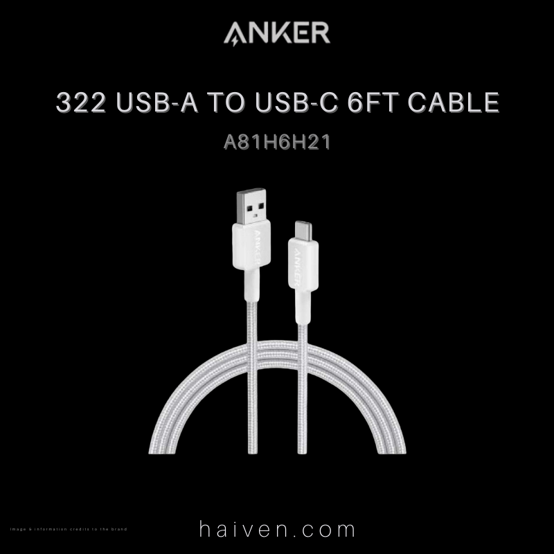Anker 322 Cable A81H6H21 USB-A to USB-C 6ft Braided White