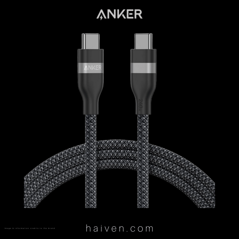 Anker Cable A82E2H12 USB-C to USB-C 6ft 240W Upcycled-Braided Black