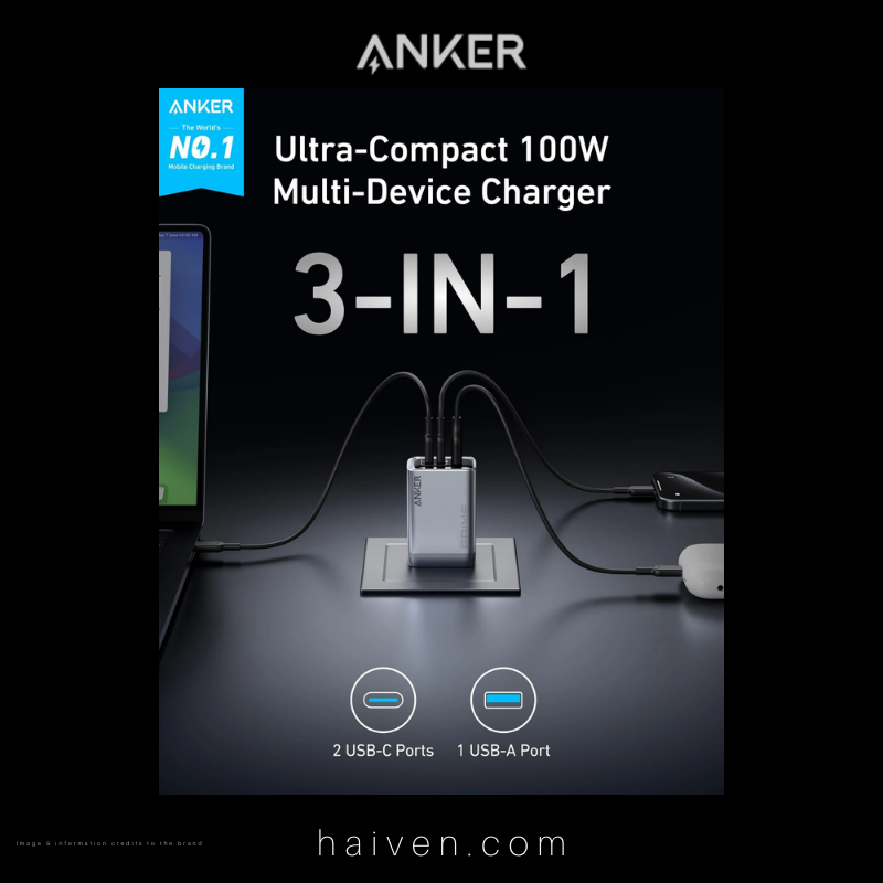 Anker Prime Charger A2688241 100W 3-Port GaNPrime Black