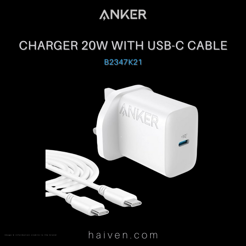 Anker Charger B2347K21 20W with USB-C Cable White
