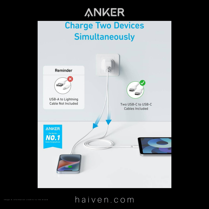 Anker Charger B2348K21 20W 2-Port with USB-C Cable White