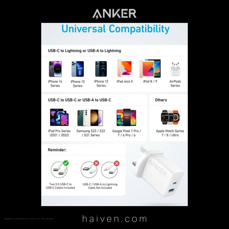 Anker Charger B2348K21 20W 2-Port with USB-C Cable White