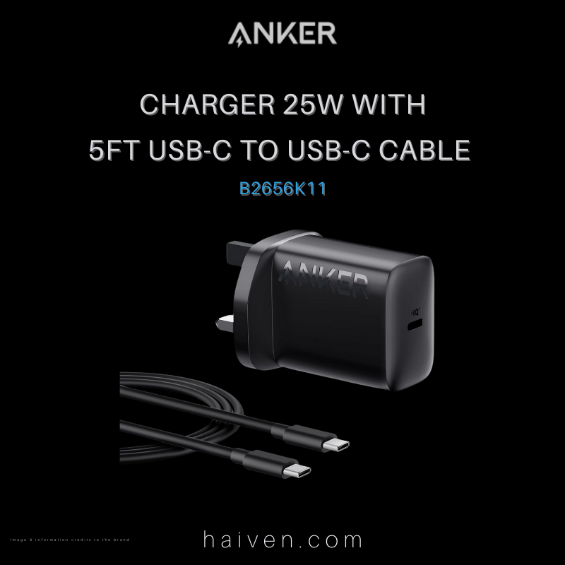 Anker Charger B2656K11 25W with 5ft USB-C to USB-C Cable Black