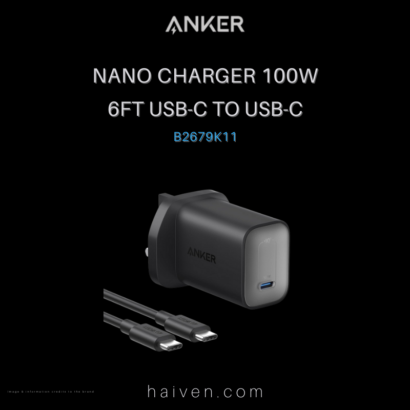 Anker Nano Charger 100W 6ft USB-C to USB-C Cable Black