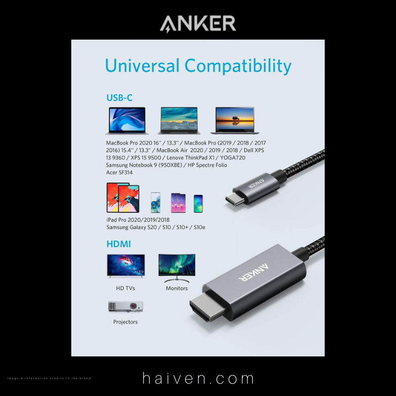 Anker USB-C to HDMI Nylon Cable 6ft Black