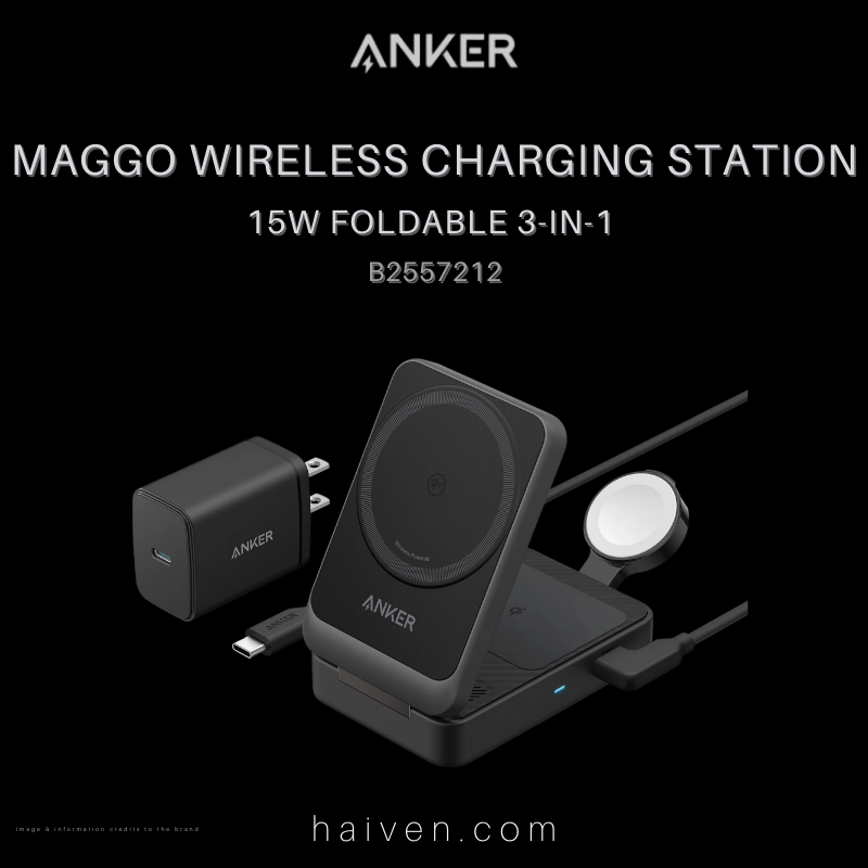 Anker MagGo Wireless Charging Station B2557212 15W Foldable 3-in-1 Black