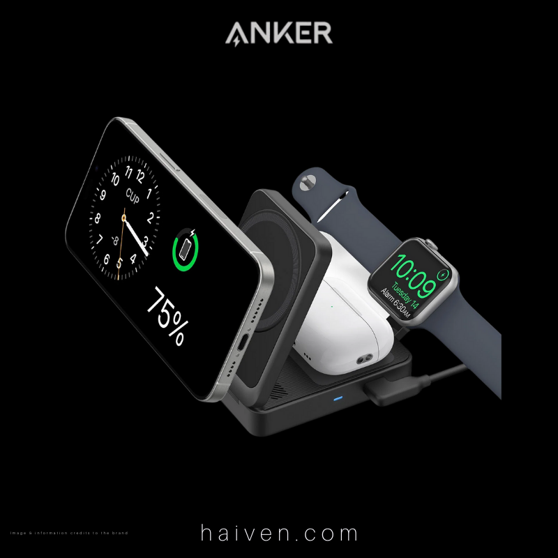 Anker MagGo Wireless Charging Station B2557212 15W Foldable 3-in-1 Black