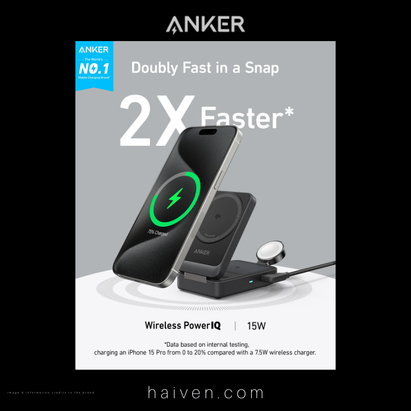 Anker MagGo Wireless Charging Station B2557212 15W Foldable 3-in-1 Black