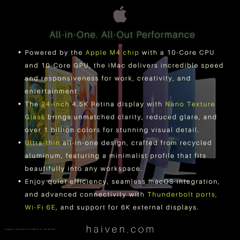 Apple iMac 24" M4 2024, 10-Core CPU / 10-Core GPU, 16GB, 256GB, Nano Texture Glass, Silver