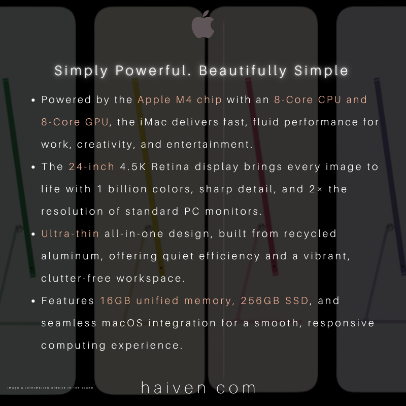 Apple iMac 24" M4, 8-Core CPU / 8-Core GPU, 16GB, 256GB