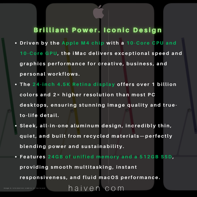 Apple iMac 24" M4 , 10-Core CPU / 10-Core GPU, 24GB, 512GB