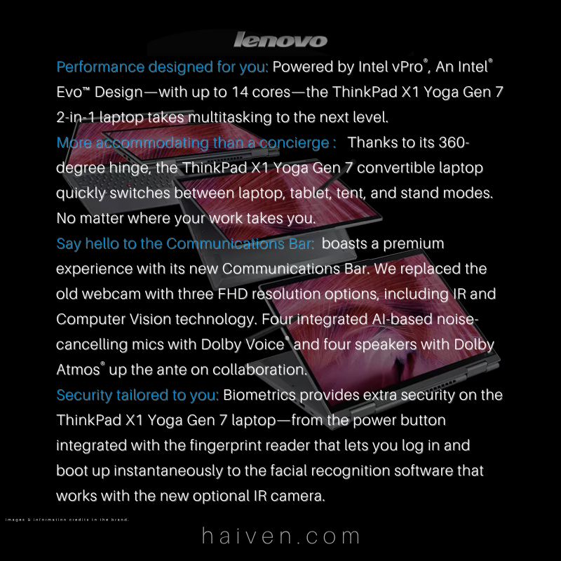 Lenovo ThinkPad X1 Yoga Gen 7 – Core i7, 32GB, 512GB SSD, 14” WUXGA Touch, Windows 10 Pro 