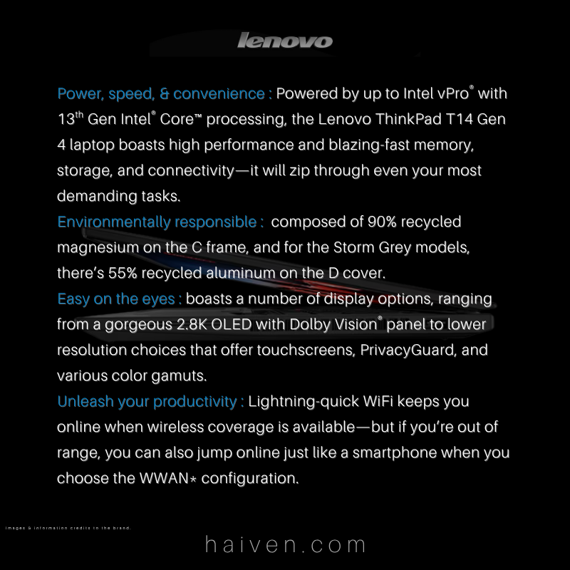 Lenovo ThinkPad T14 Gen 4 – Core i7, 16GB, 512GB SSD, 14” WUXGA IPS, DOS