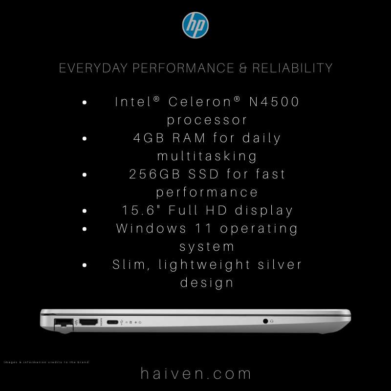 HP 250 G9 Intel Celeron N4500 4GB RAM 256GB SSD 15.6-Inch Windows 11 Silver
