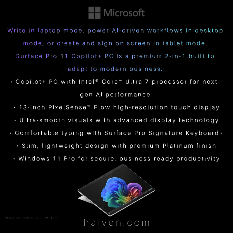 Microsoft Surface Pro 11 Copilot+PC Ultra7 16GB 512GB Platinum Win11 Pro TRA EP2-20240