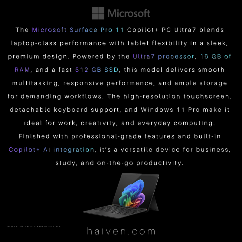 Microsoft Surface Pro 11 Copilot+PC Ultra7 16GB 512GB Black Win11 Pro TRA EP2-20223