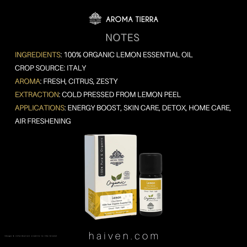 Aroma Tierra Organic Lemon Essential Oil 10ml