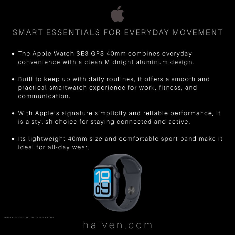 Apple Watch SE3 GPS 40mm MEH94 AM/A with Midnight Aluminum Case and Midnight Sport Band S/M