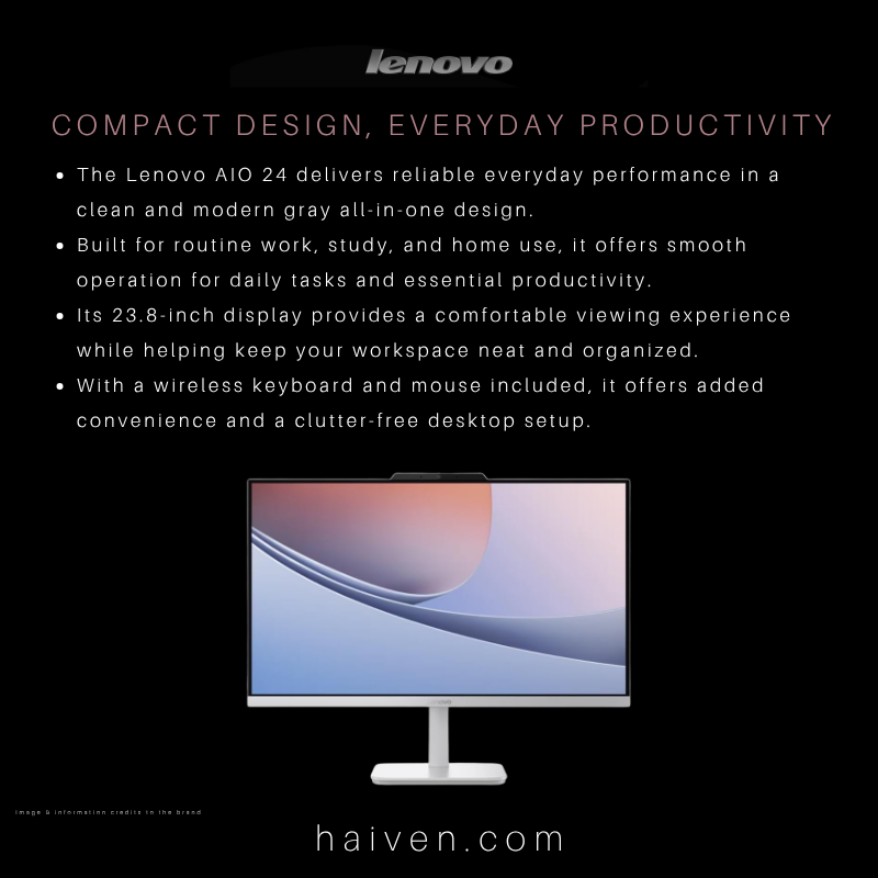 Lenovo AIO 24 A100 Core i3 N305 8GB 512GB SSD 23.8-inch DOS Gray with Wireless Keyboard and Mouse