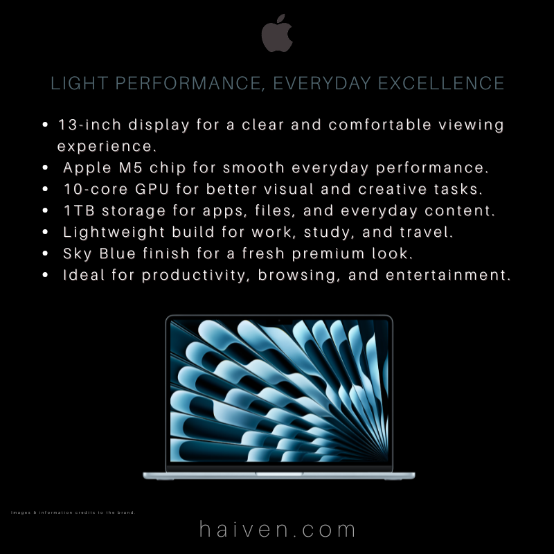 Apple MacBook Air MDHJ4 HN/A 13 M5 10CPU 10GPU 16GB 1TB Sky Blue
