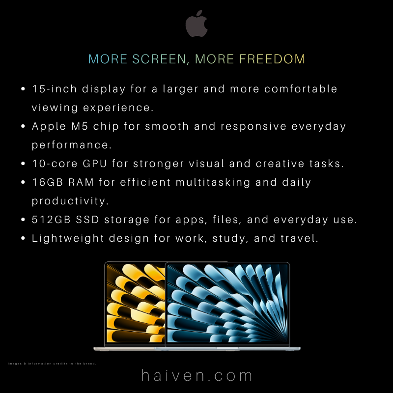 Apple MacBook Air 15 M5 10CPU 10GPU 16GB RAM 512GB SSD