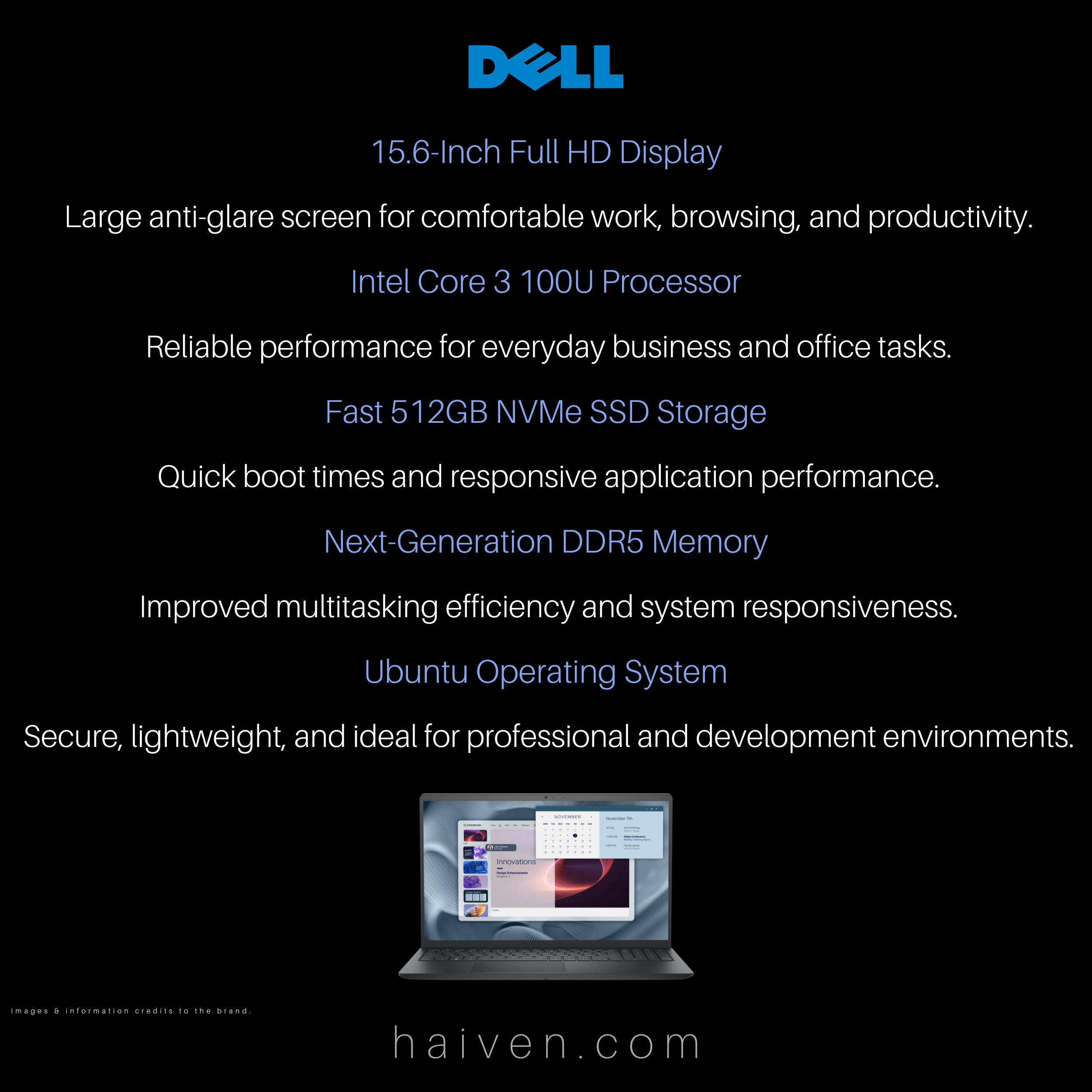 Dell Pro Essential 5250 Core 3 100U 8GB DDR5 512GB SSD 15.6-Inch FHD Ubuntu US English Keyboard