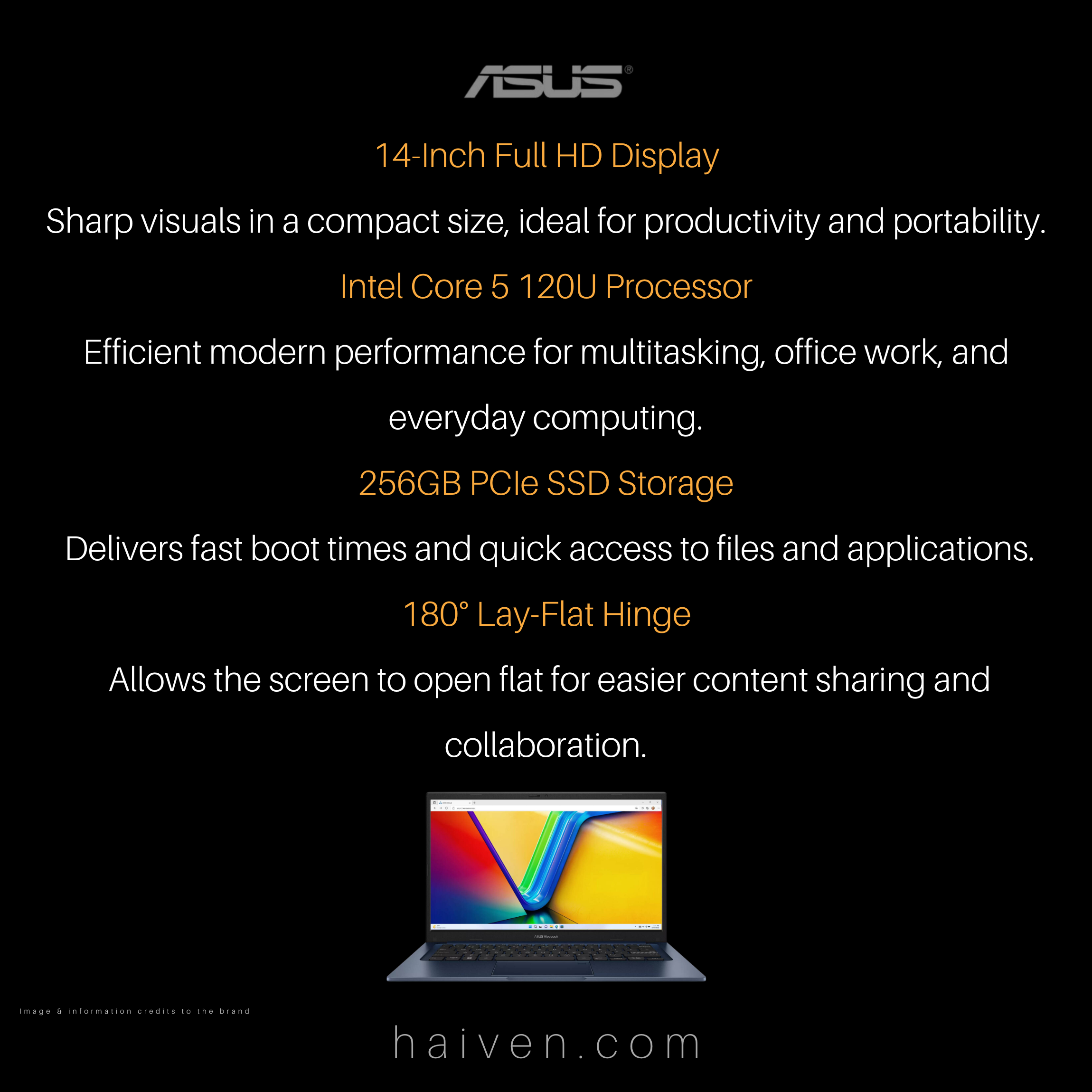 ASUS X1404VA Core 5 120U 8GB 256GB SSD 14-Inch FHD DOS English Keyboard