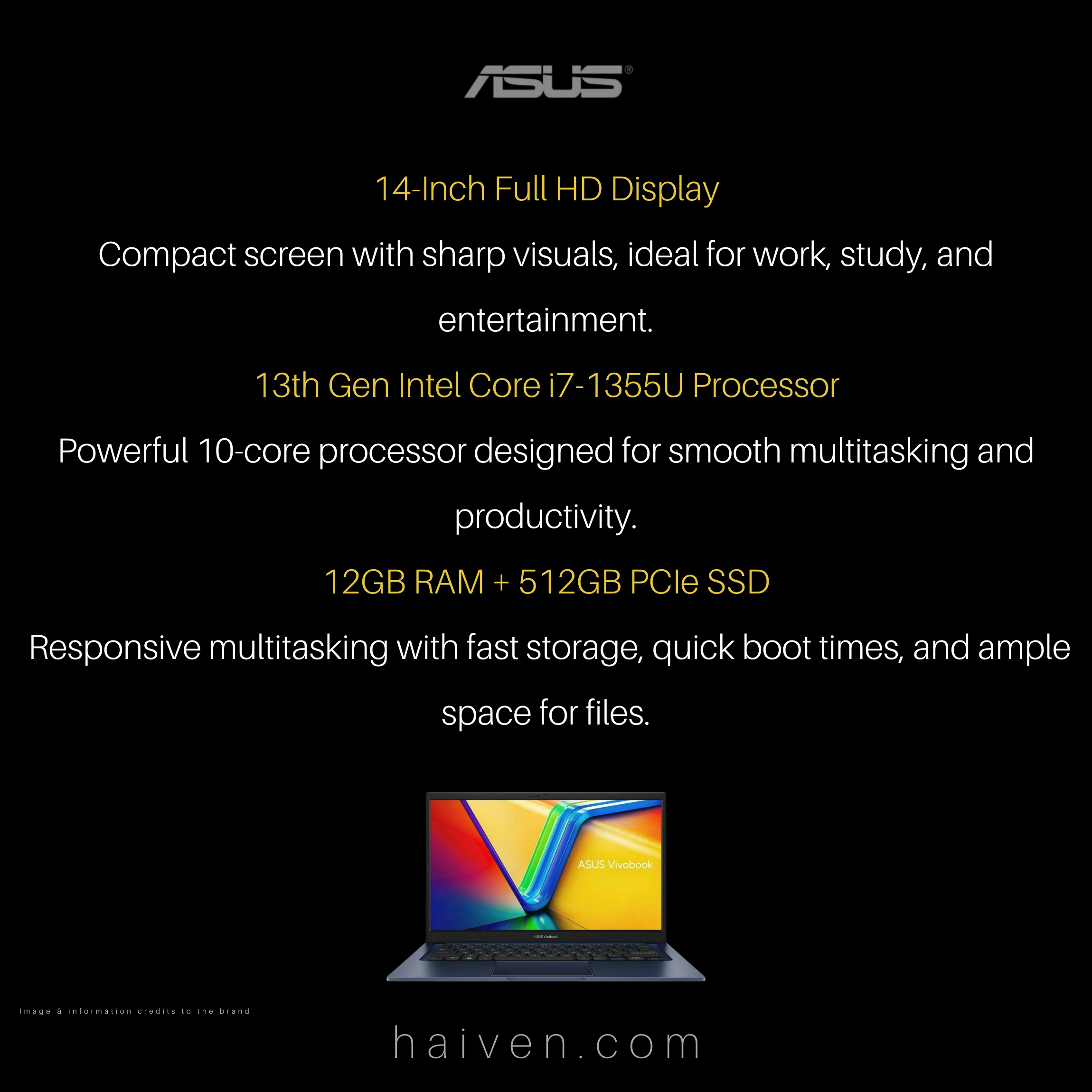 ASUS X1404V Core i7-1355U 12GB 512GB 14-Inch Windows 11