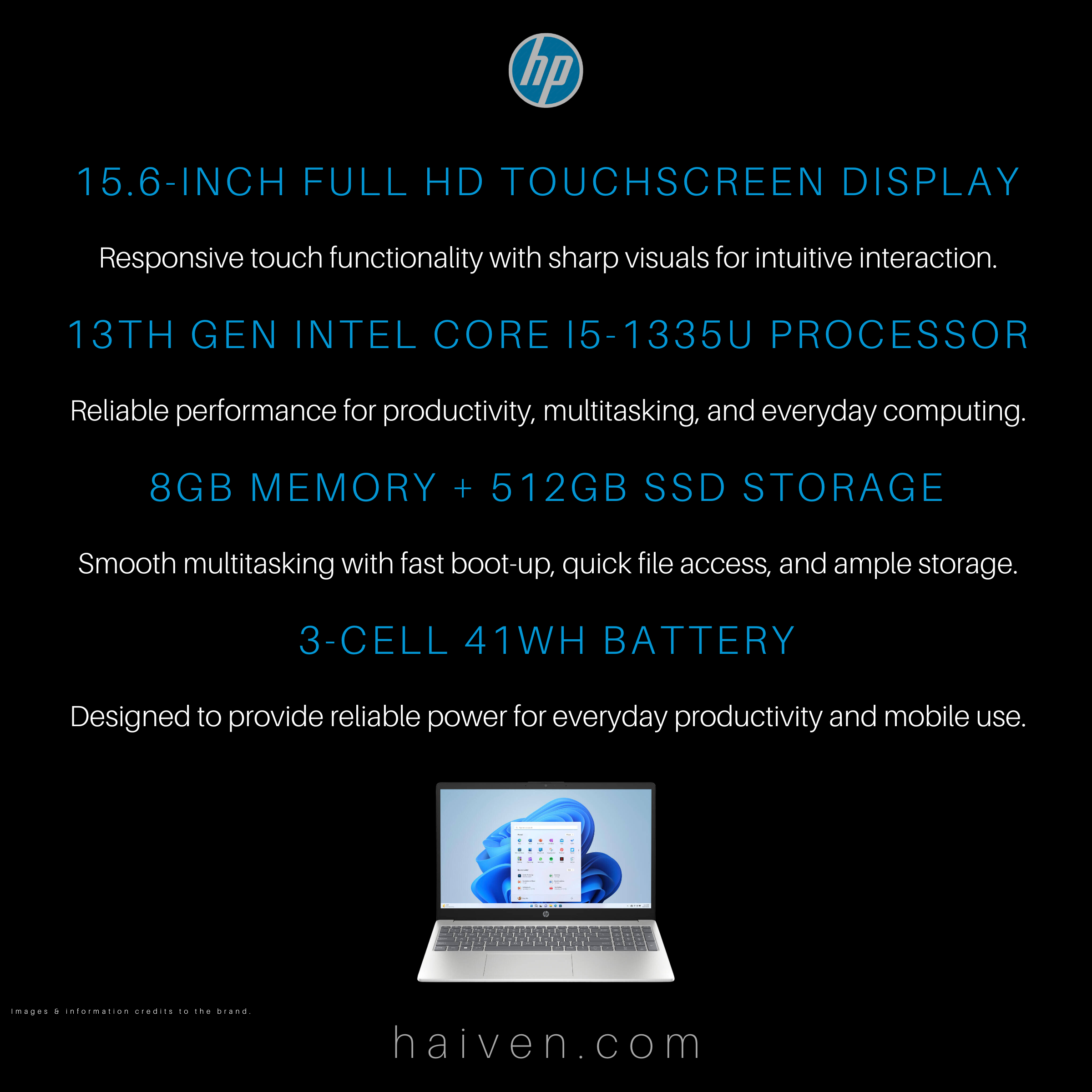 HP 15-FD0159WM Core i5-1335U 8GB 512GB SSD 15.6-Inch FHD Touchscreen Windows 11 Silver