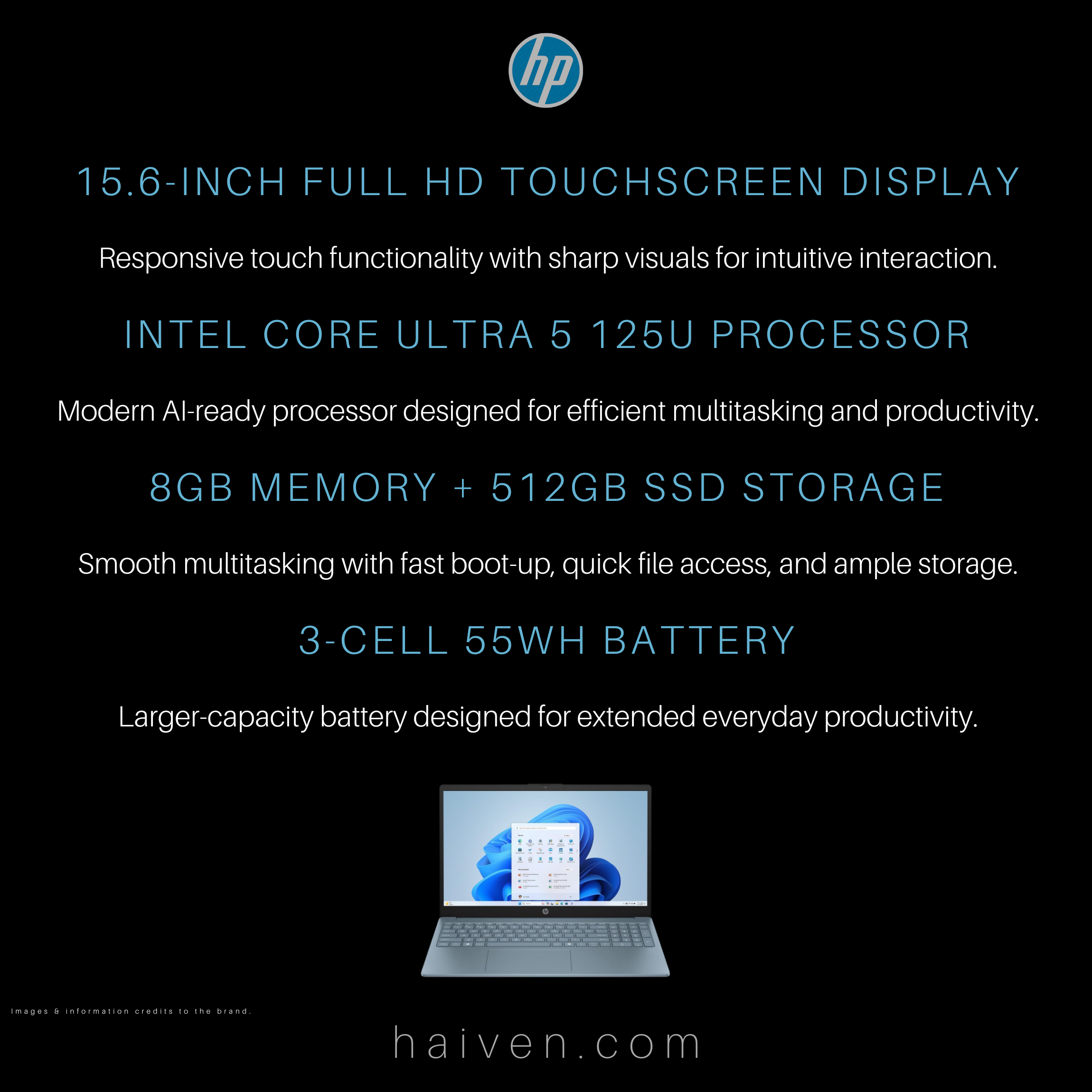 HP 15-FD154WM Core Ultra 5 125U 8GB 512GB SSD 15.6-Inch FHD Touchscreen Windows 11 Home Blue English Keyboard