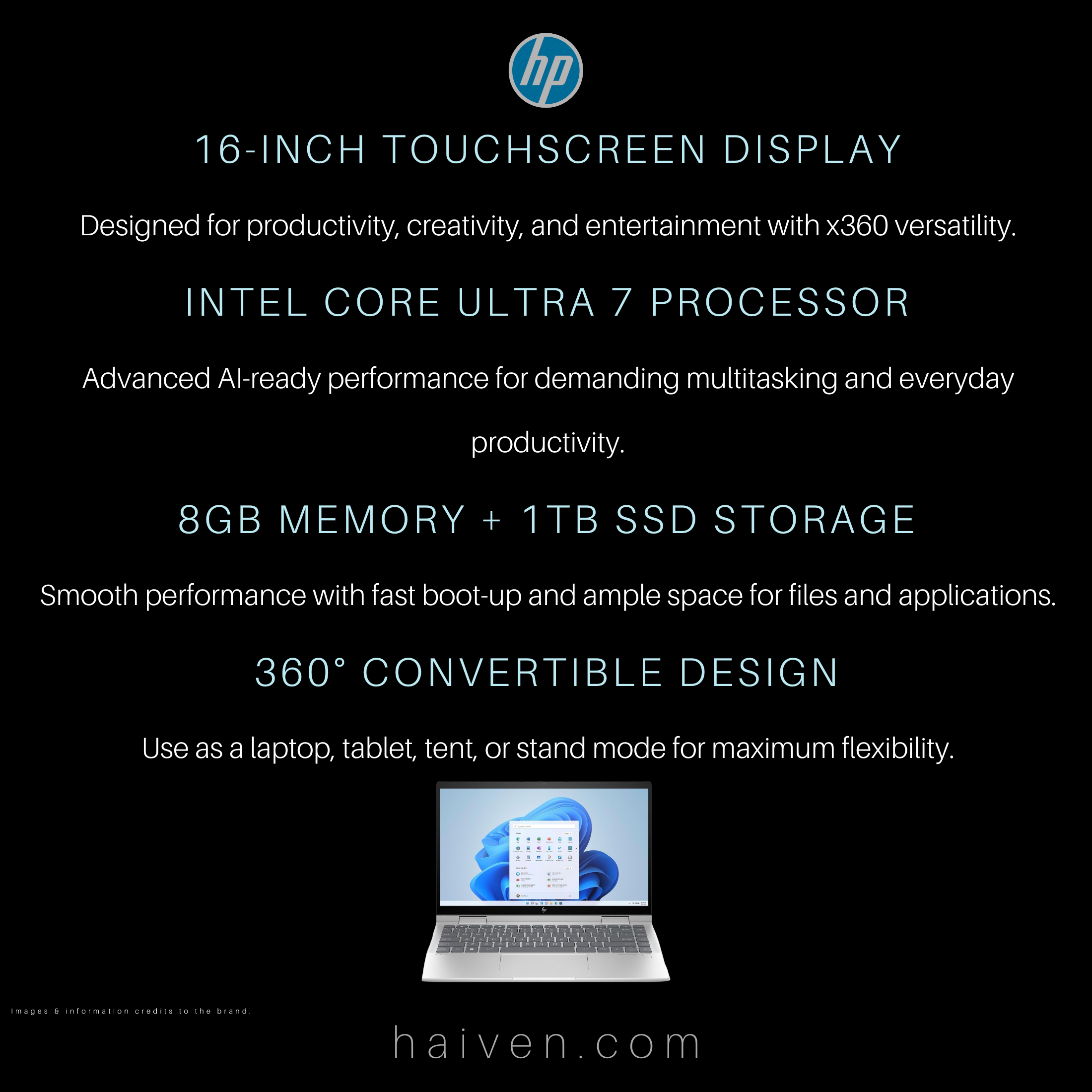 HP Envy x360 16-AC0023DX Core Ultra 7 8GB DDR4 1TB SSD 16-Inch FHD Windows 11 Silver Backlit English Keyboard